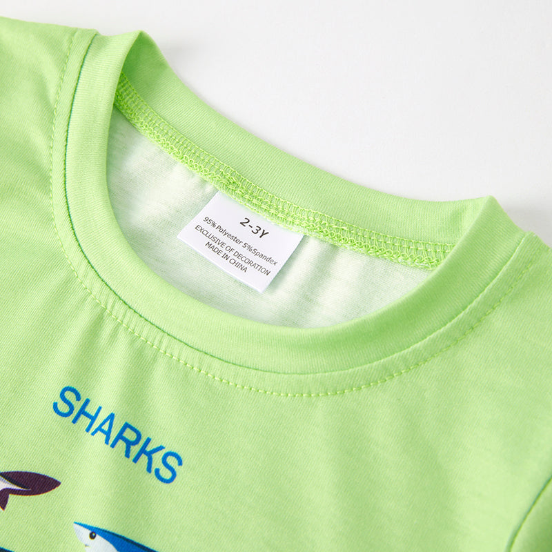 (In Stock)Boys Spring and Summer Shark Print Green Top