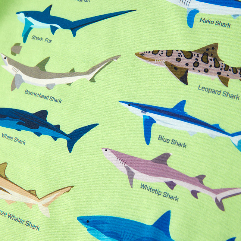 (In Stock)Boys Spring and Summer Shark Print Green Top