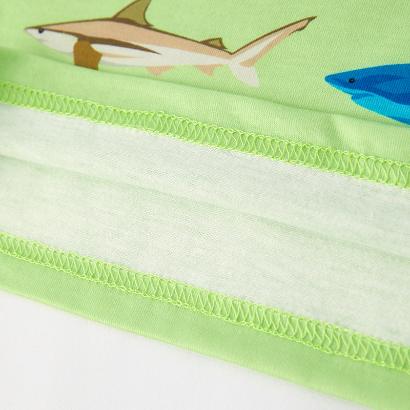 (In Stock)Boys Spring and Summer Shark Print Green Top