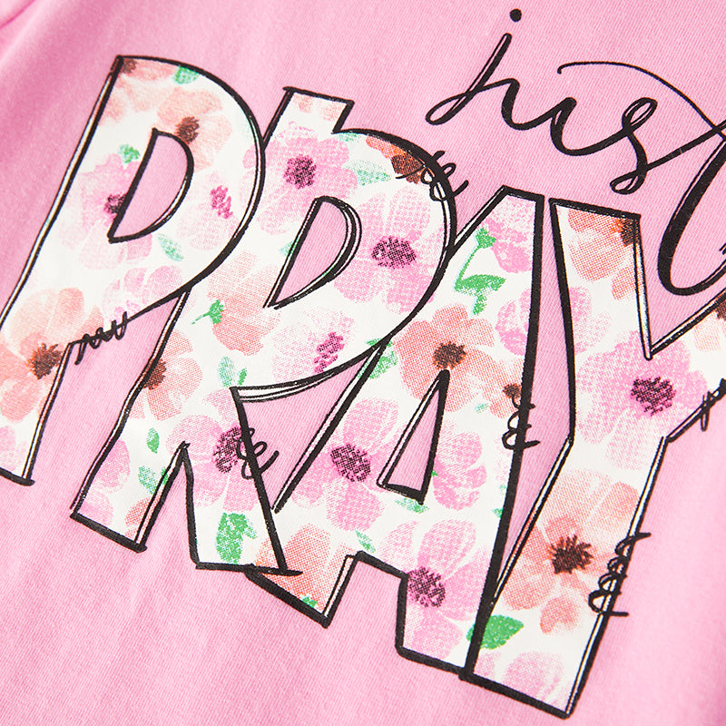(In Stock)One Pack(6 Pieces total) Sale Girls Spring and Summer Just Pray Print Shorts Set