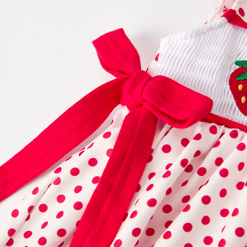 (In Stock)Girls Spring and Summer Strawberry Embroidery Smocked Dress