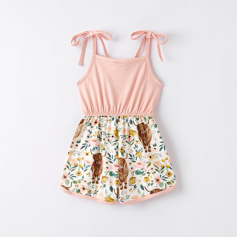 (In Stock)Girls Spring and Summer Bull Print Jumpsuit