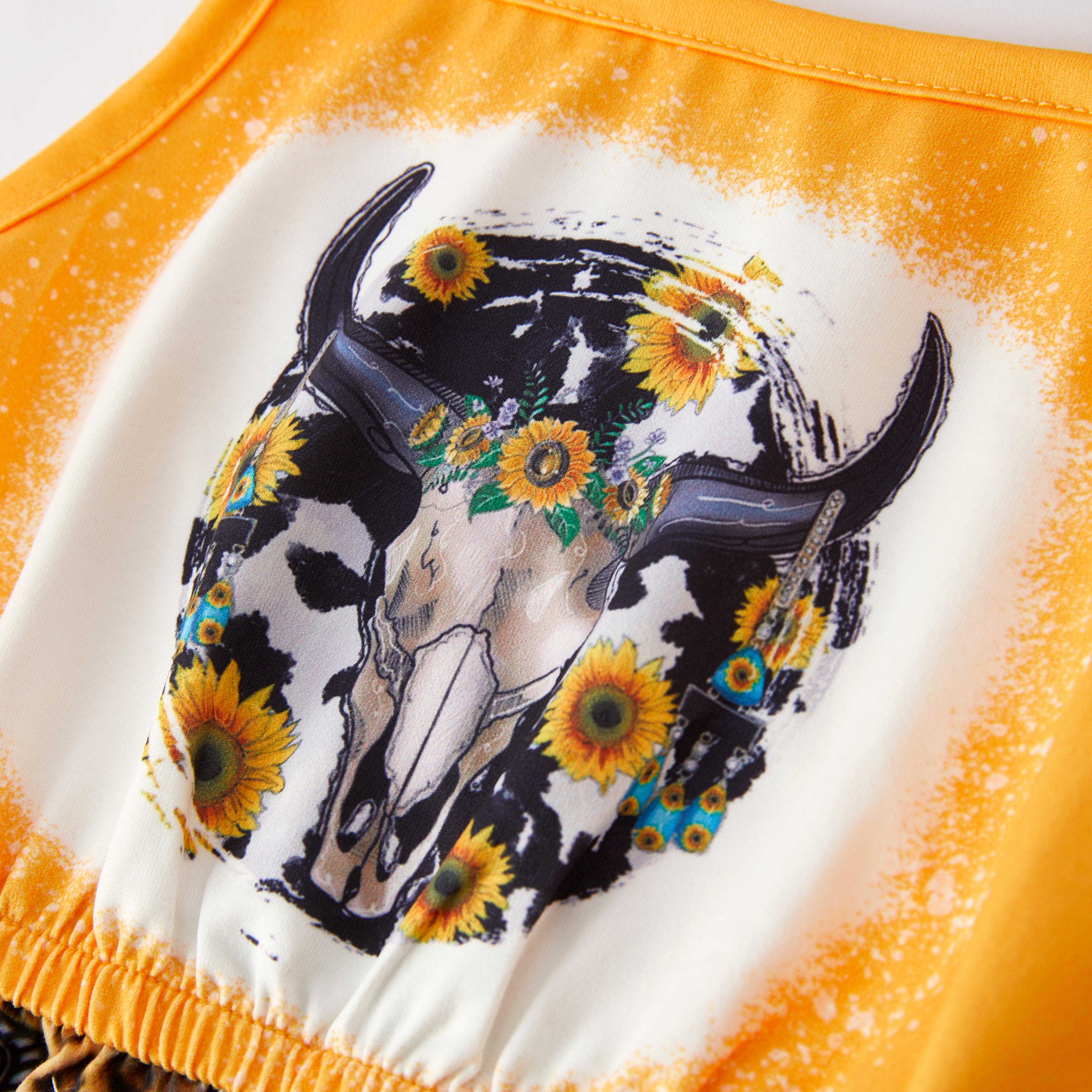 (In Stock)Girls Spring and Summer Sunflower Print Jumpsuit