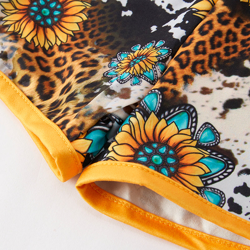 (In Stock)Girls Spring and Summer Sunflower Print Jumpsuit