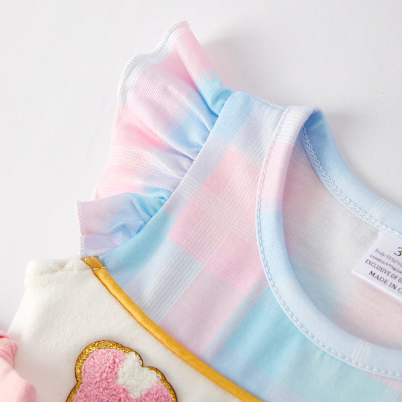 (In Stock)Toddler Girls Spring and Summer Cartoon Applique Romper