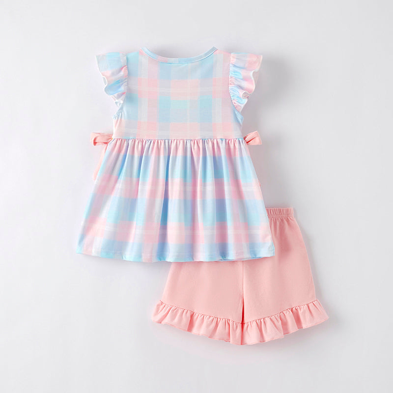 (In Stock)Girls Spring and Summer Cartoon Applique Shorts Set