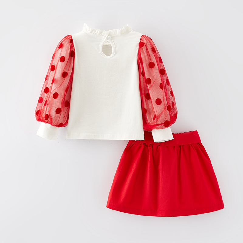 (In Stock L33-2-1)Girls Merry Christmas Print Skirt Set