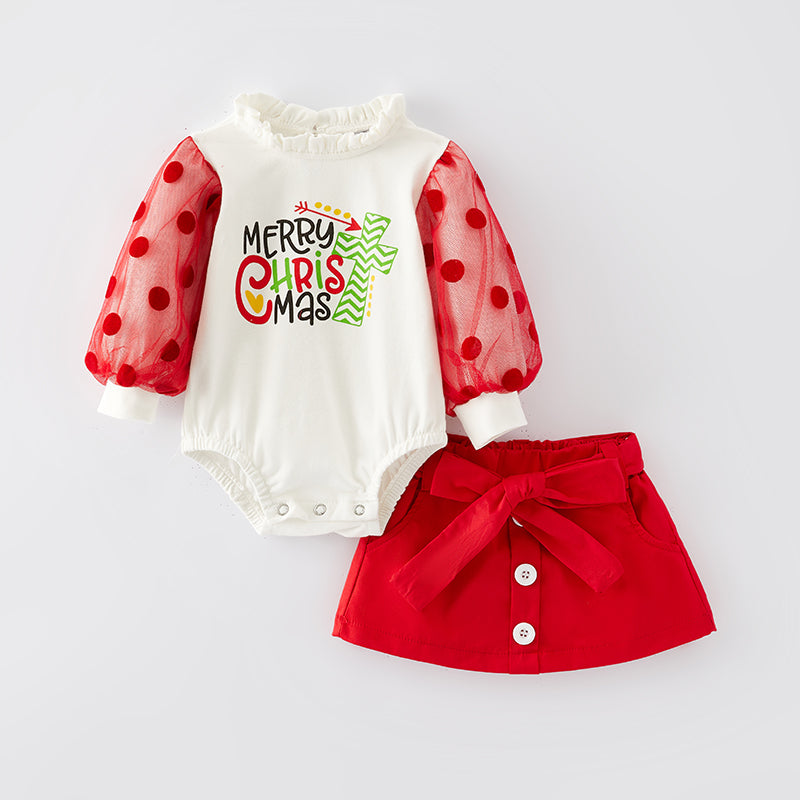 (In Stock L33-1-1)Baby Girls Merry Christmas Print Romper