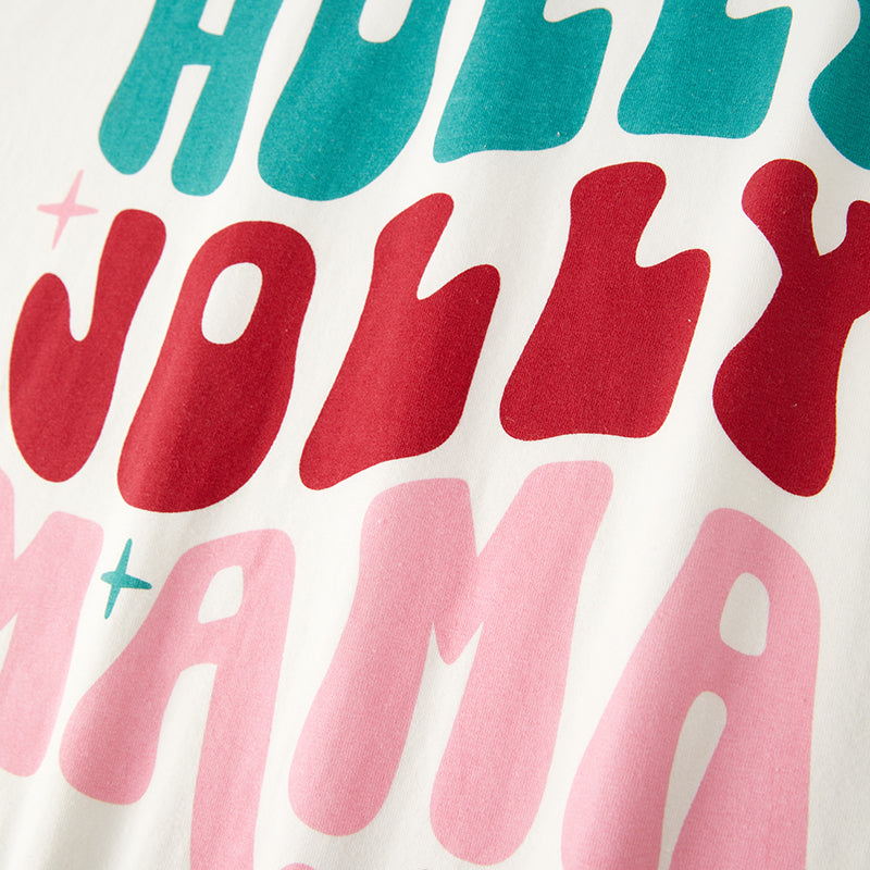 (In Stock G7-5-2 L34-2-3)Mommy and Me Christmas Holly Jolly Print Top Velvet Dress Set