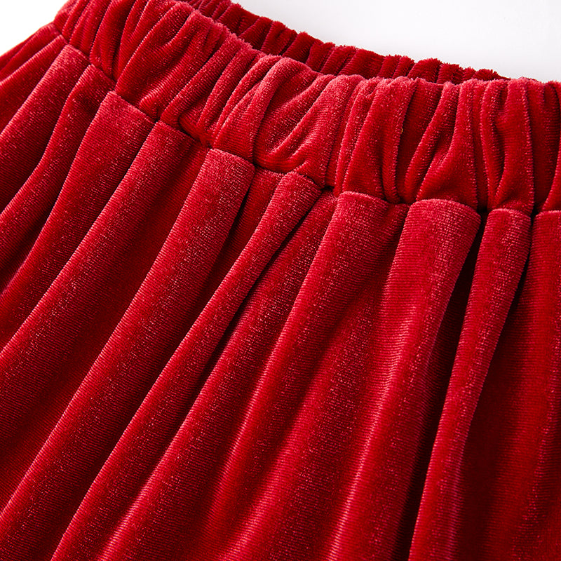 (In Stock G7-5-2 L34-2-3)Mommy and Me Christmas Holly Jolly Print Top Velvet Dress Set