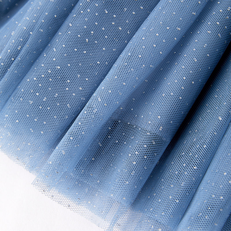 (In Stock)Girls Fall Floral Print Dusty Blue Tulle Dress