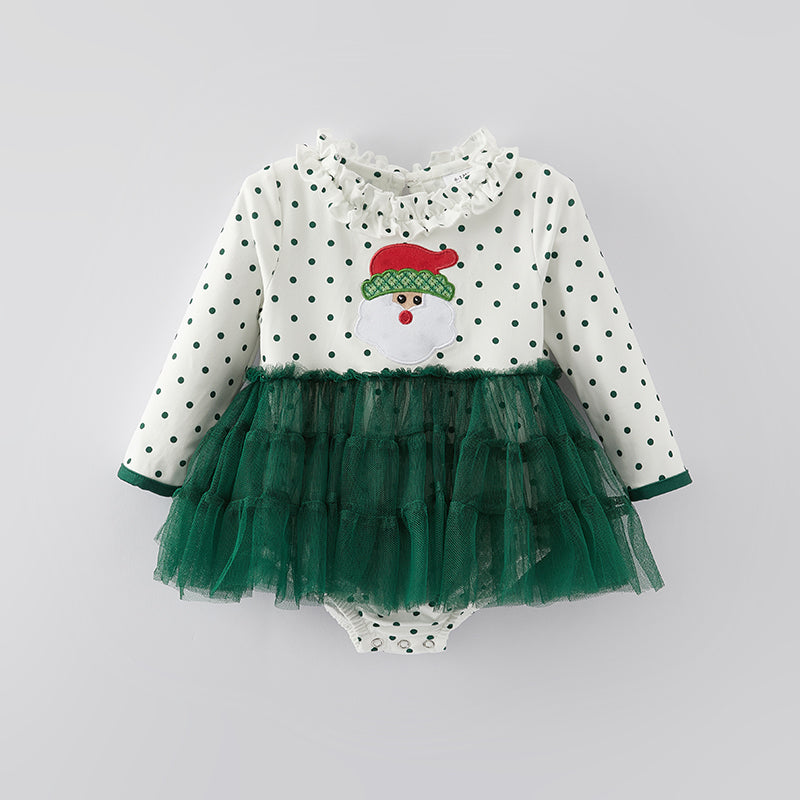 (In Stock Q12-4-2)Baby Girls Christmas Santa Applique Romper