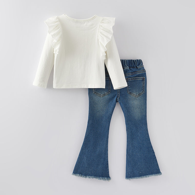 (In Stock Q13-3-2)Girls Christmas Print Denim Set