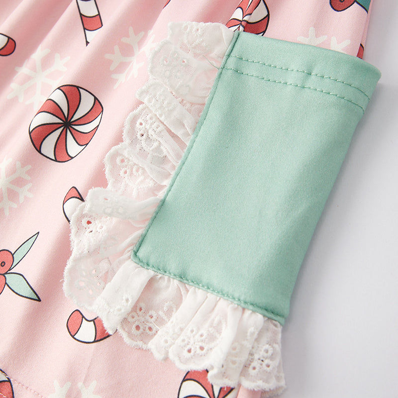 (In Stock Q13-1-2)Girls Christmas Candy Print Dress