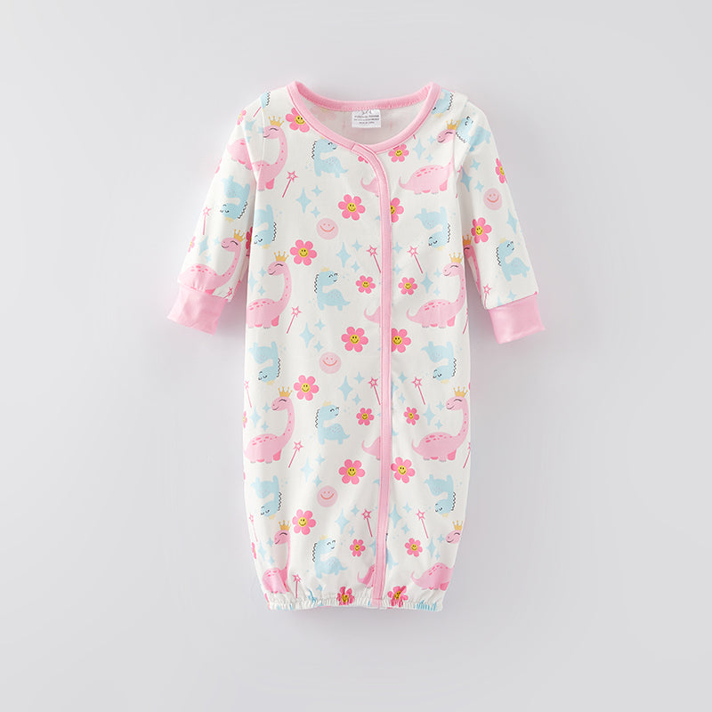 (In Stock Q12-1-1)Baby Girls Dinosaur Print Baby Gown