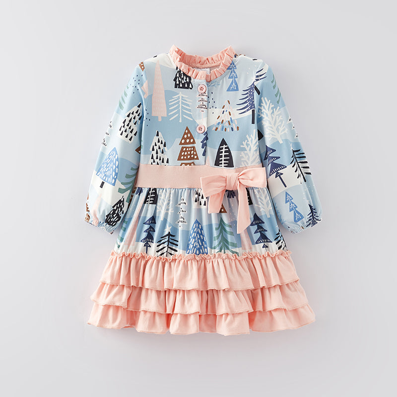 (In Stock Q13-1-2)Girls Christmas Print Dress