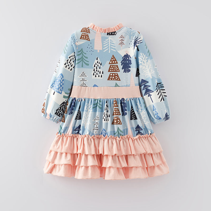 (In Stock Q13-1-2)Girls Christmas Print Dress