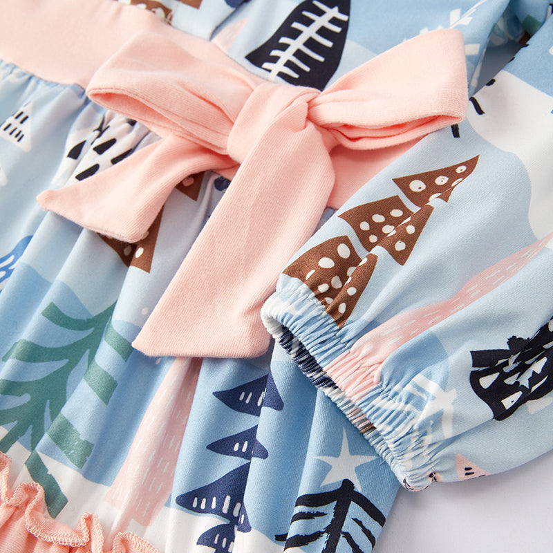 (In Stock Q13-1-2)Girls Christmas Print Dress