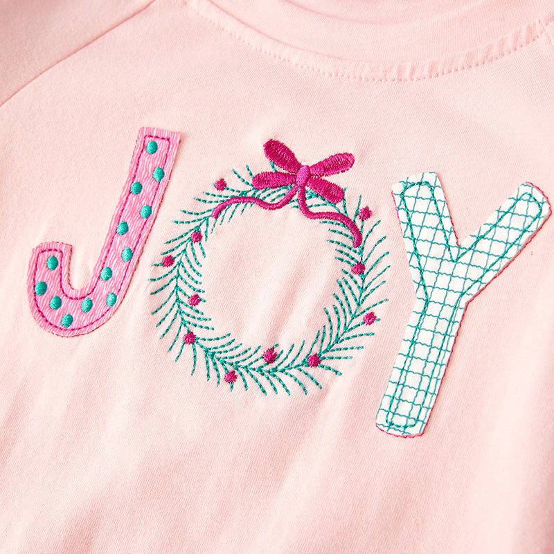 (In Stock Q12-5-2)Girls Christmas JOY Applique Outfit Set