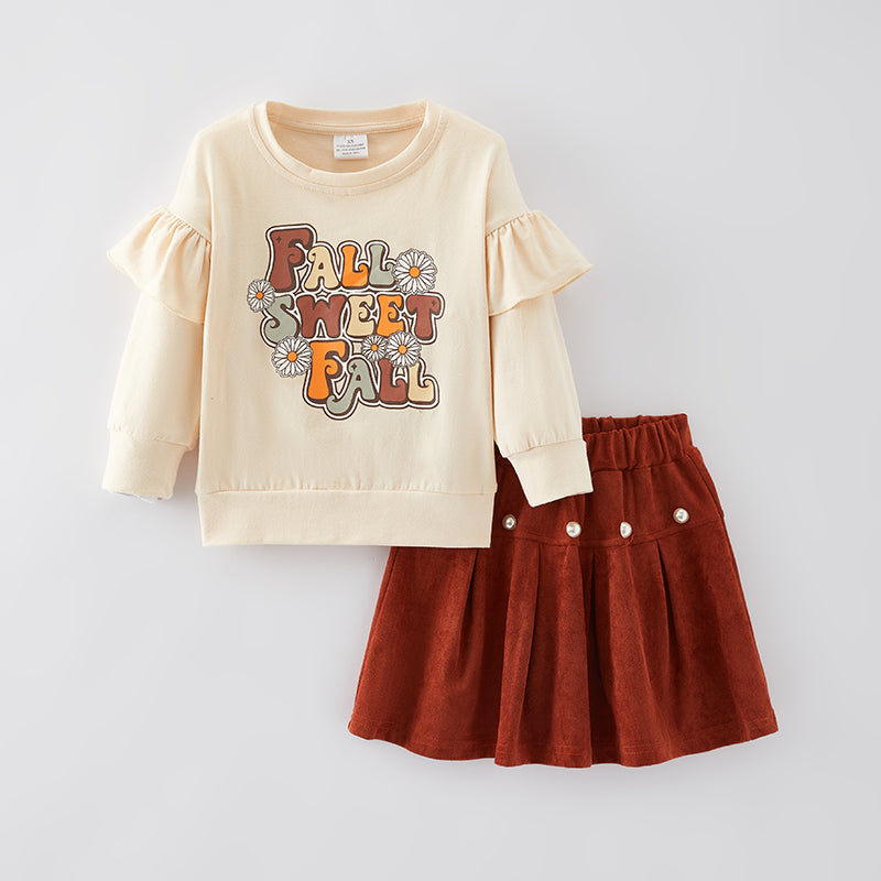 (In Stock Q11-1-2)One Pack(8 Pieces total) Sale Girls Fall Print Skirt Set