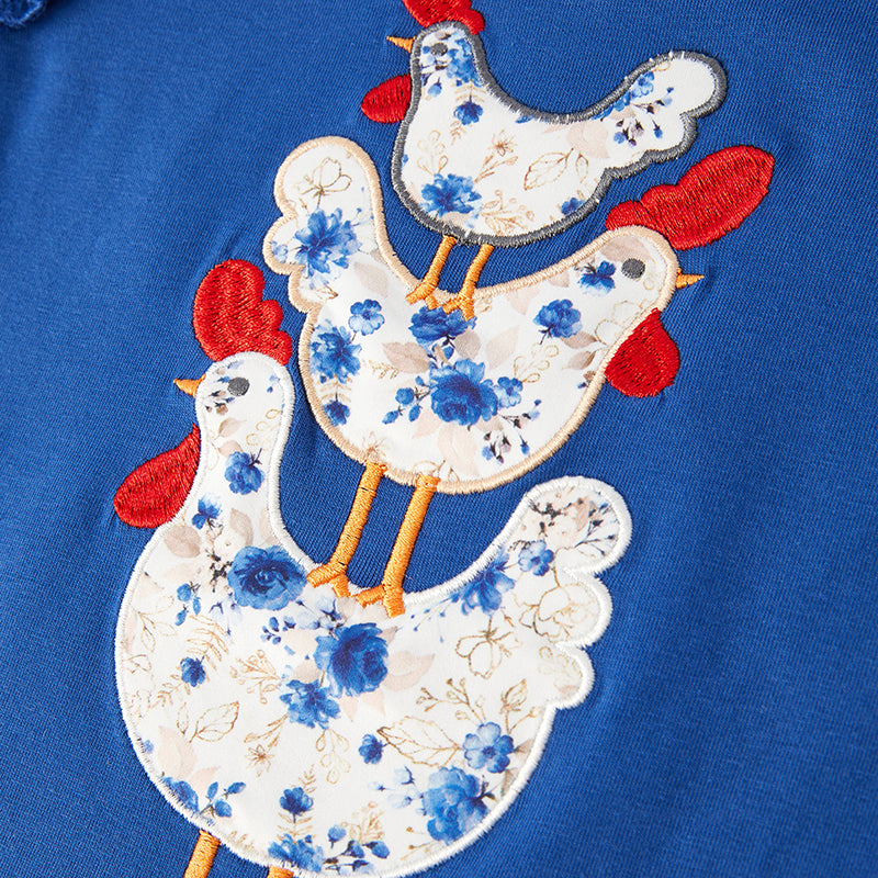 (In Stock Q11-1-2)One Pack(6 Pieces total) Sale Girls Fall Chick Applique Denim Set