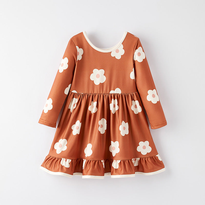 (In Stock)Girls Fall and Winter Floral Print Dress
