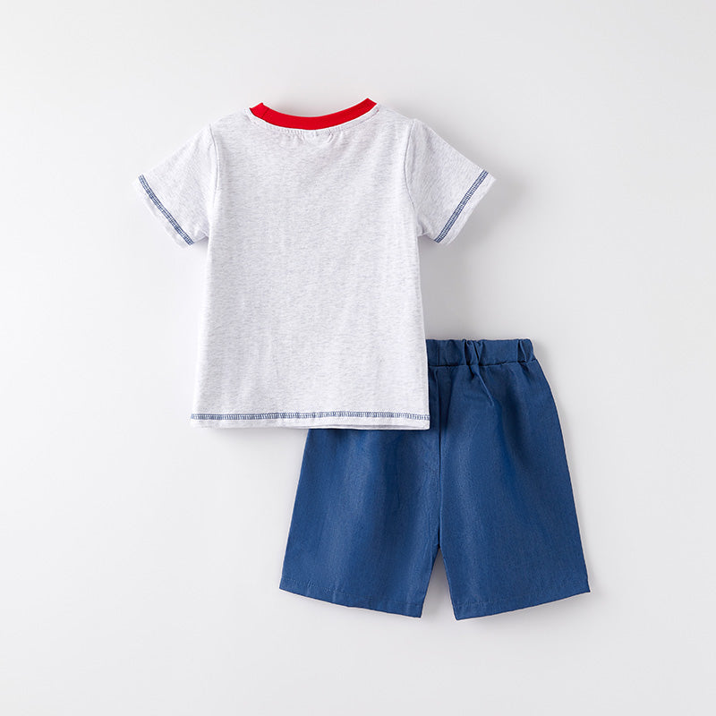 (In Stock)Boys Spring and Summer Farm Applique Shorts Set
