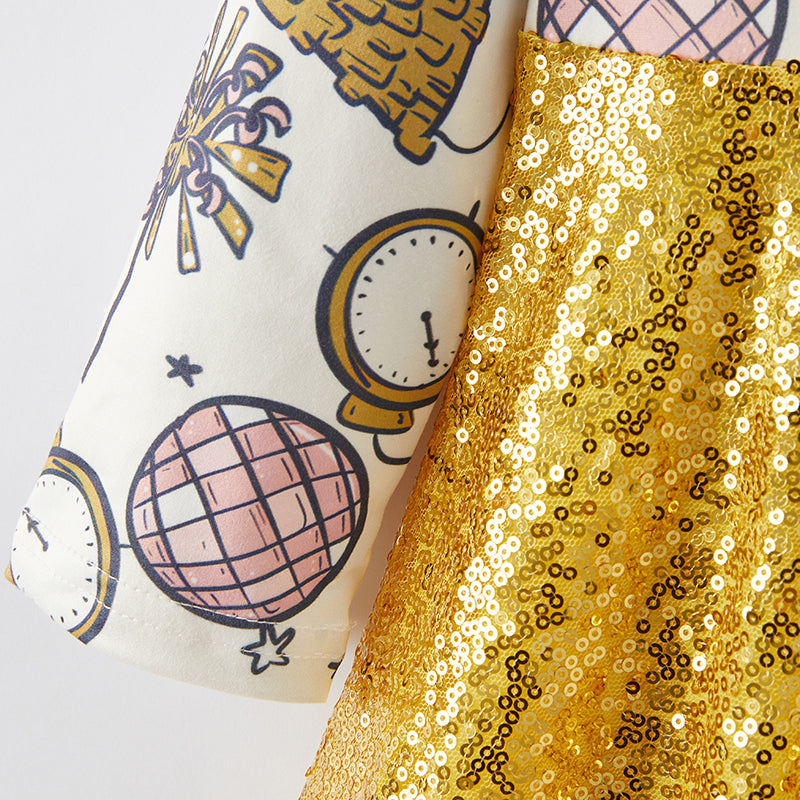 (In Stock E4-4-3)Girls Christmas Print Sequin Dress