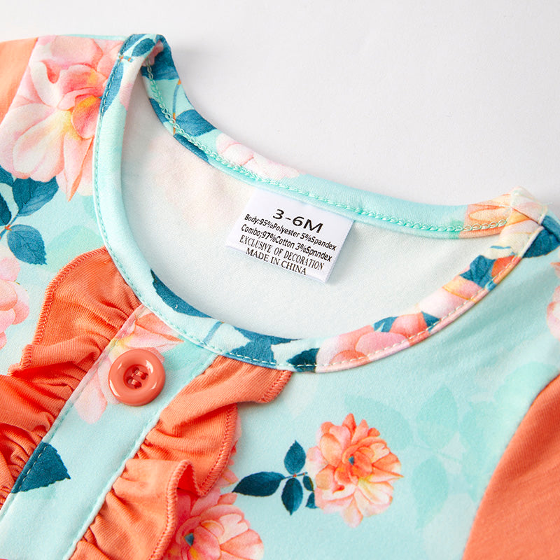 (In Stock)Toddler Girls Spring and Summer Coral Floral Print Romper