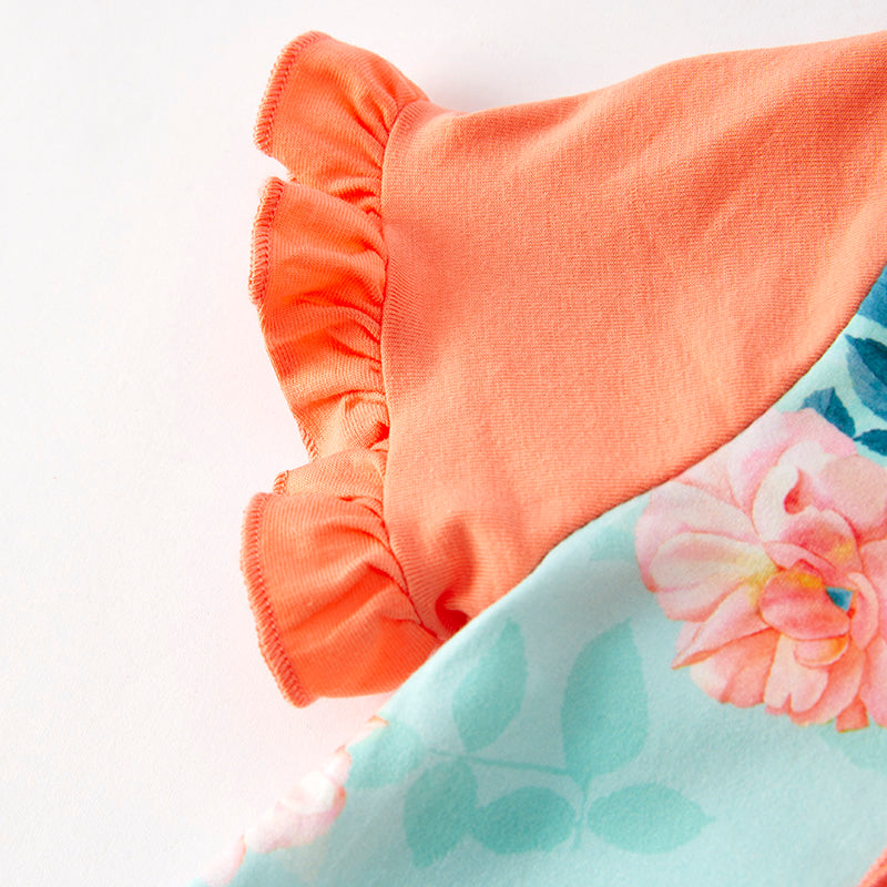 (In Stock)Toddler Girls Spring and Summer Coral Floral Print Romper