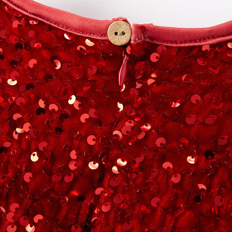 (In Stock E3-2-3)Girls Christmas Red Sequin Tulle Dress