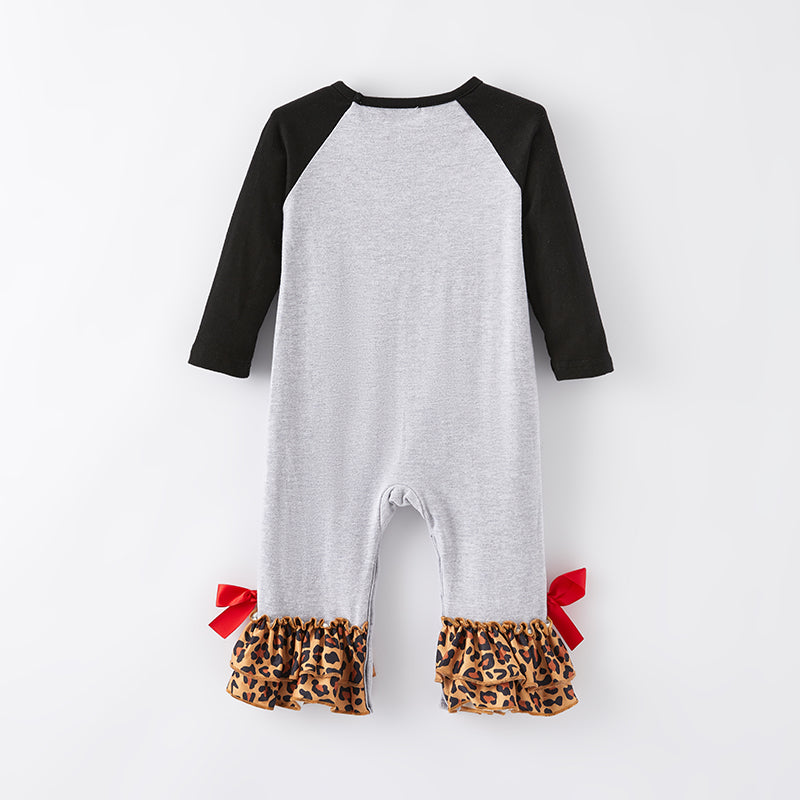 (In Stock L19-3-1)Baby Girls Christmas Cow Applique Romper