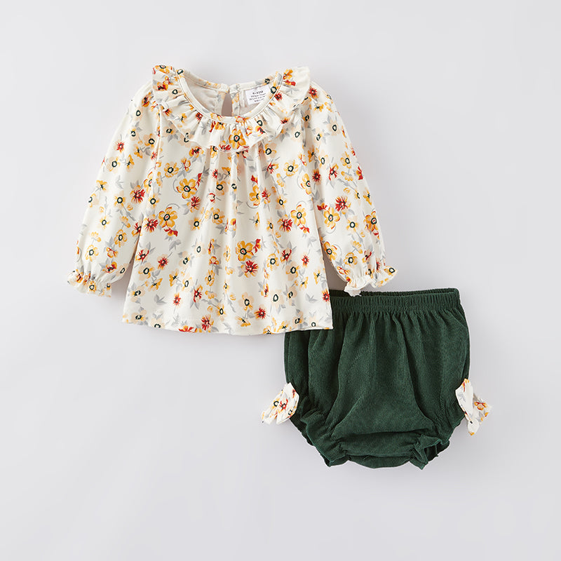 (In Stock Q12-3-2)Baby Girls Fall Floral Print Bloomer Set