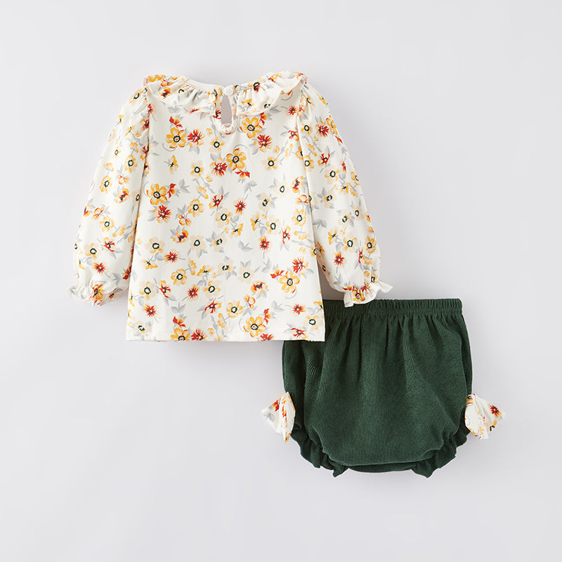 (In Stock Q12-3-2)Baby Girls Fall Floral Print Bloomer Set