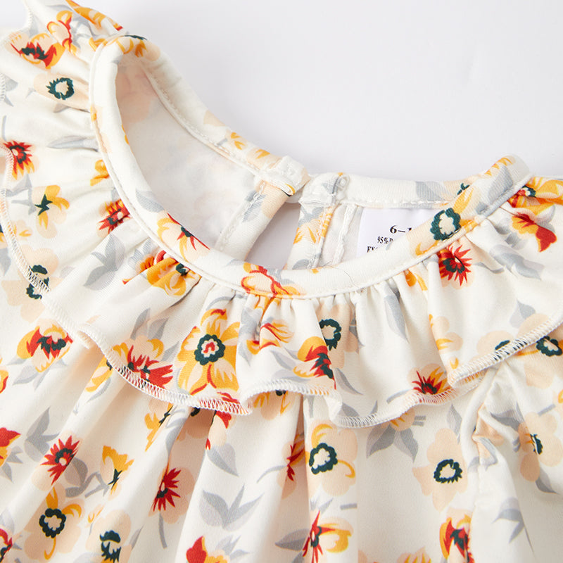 (In Stock Q12-3-2)Baby Girls Fall Floral Print Bloomer Set