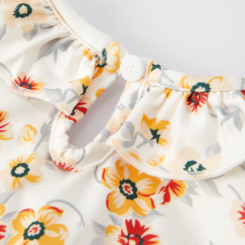 (In Stock Q12-3-2)Baby Girls Fall Floral Print Bloomer Set