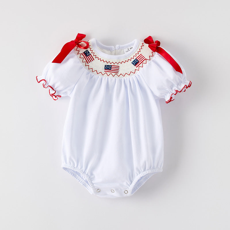 (In Stock)Toddler Girls Patriotic Embroidery Smocked Romper