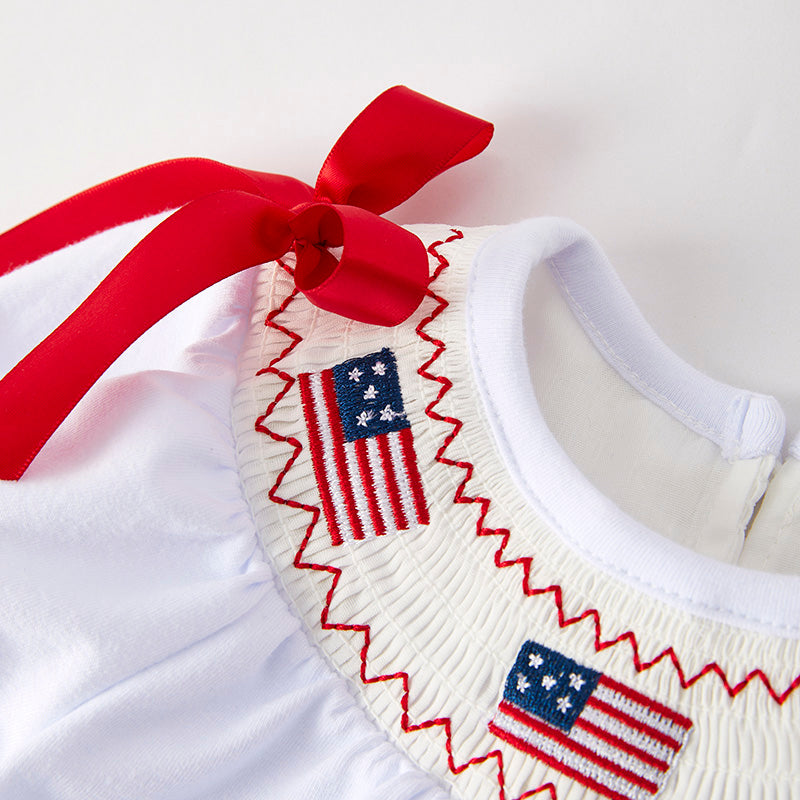 (In Stock)Toddler Girls Patriotic Embroidery Smocked Romper