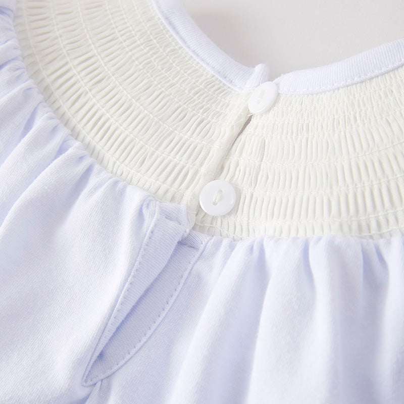 (In Stock)Toddler Girls Patriotic Embroidery Smocked Romper