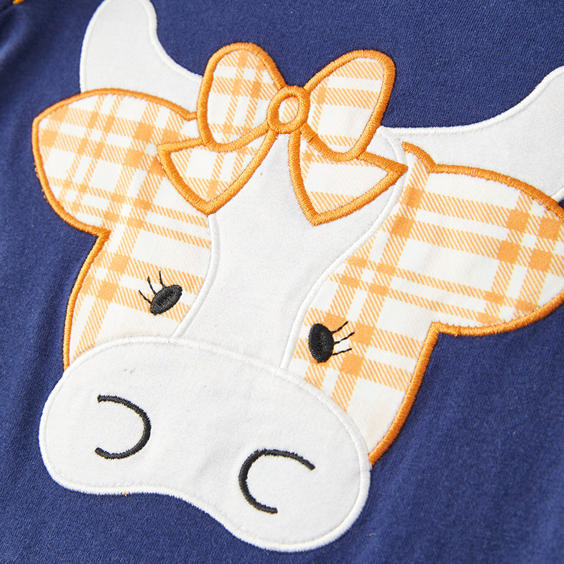 (In Stock Q11-4-2)Baby Girls Fall Cow Applique Romper