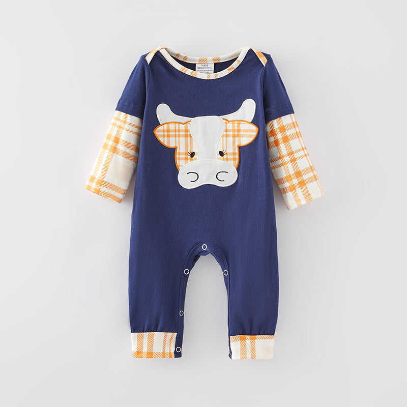 (In Stock Q11-5-2)Baby Boys Fall Cow Applique Romper