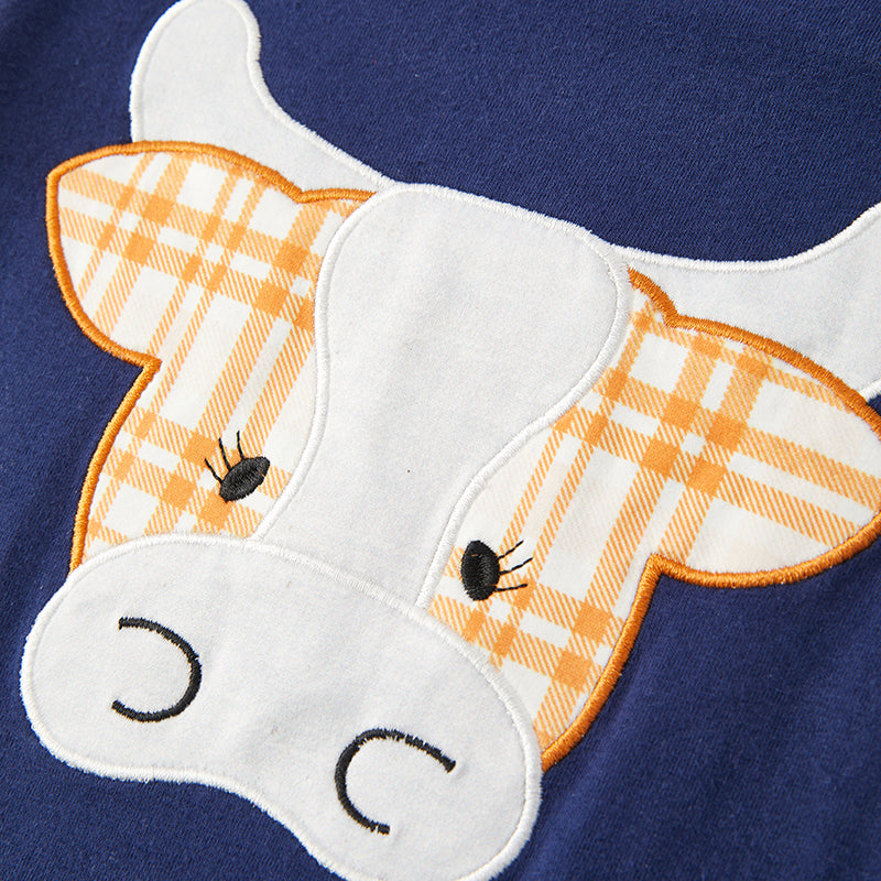 (In Stock Q11-5-2)Baby Boys Fall Cow Applique Romper