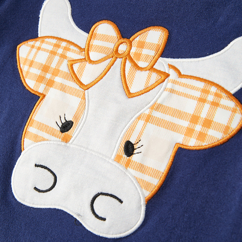 (In Stock Q11-5-2)Girls Fall Cow Applique Outfit Set