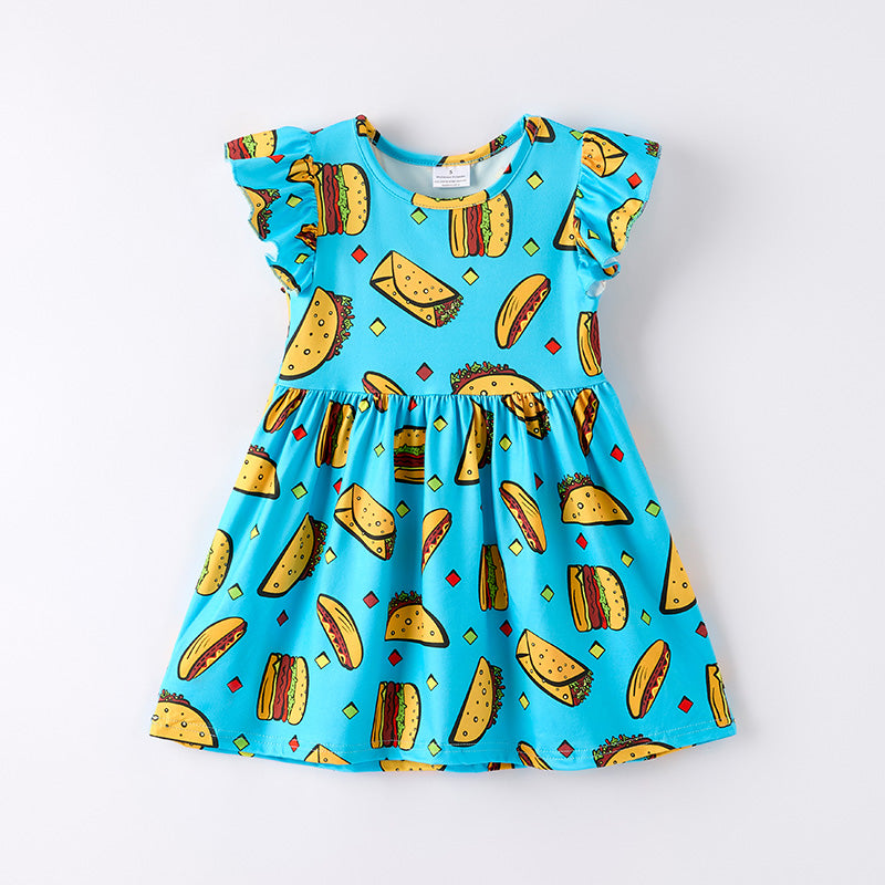 (In Stock)Girls Spring and Summer Fast Food Print Dress