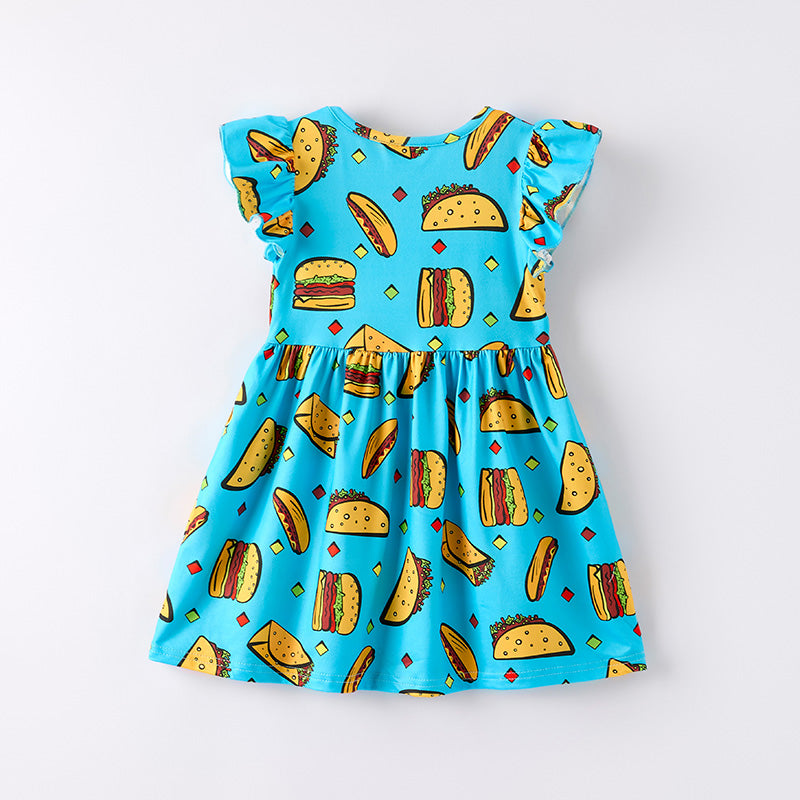 (In Stock)Girls Spring and Summer Fast Food Print Dress