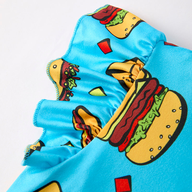 (In Stock)Girls Spring and Summer Fast Food Print Dress