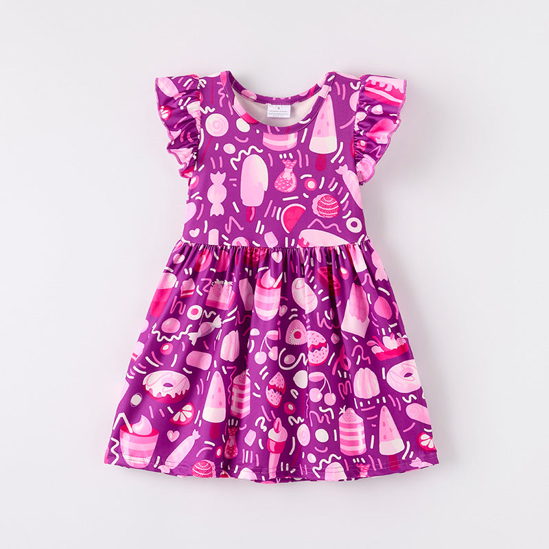 (In Stock)Girls Spring and Summer Dessert Print Dress