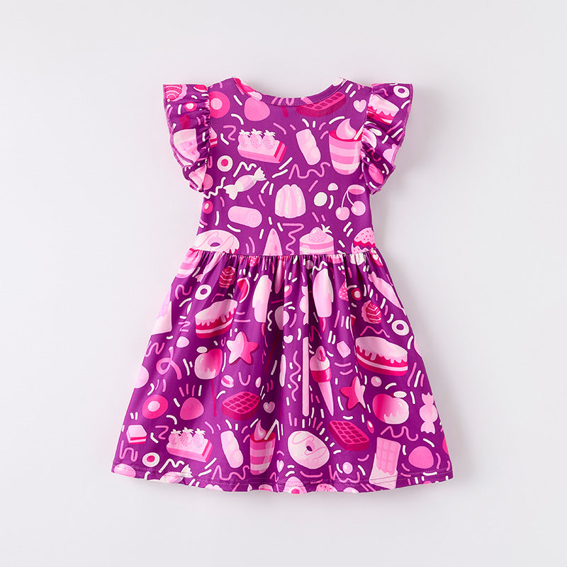 (In Stock)Girls Spring and Summer Dessert Print Dress