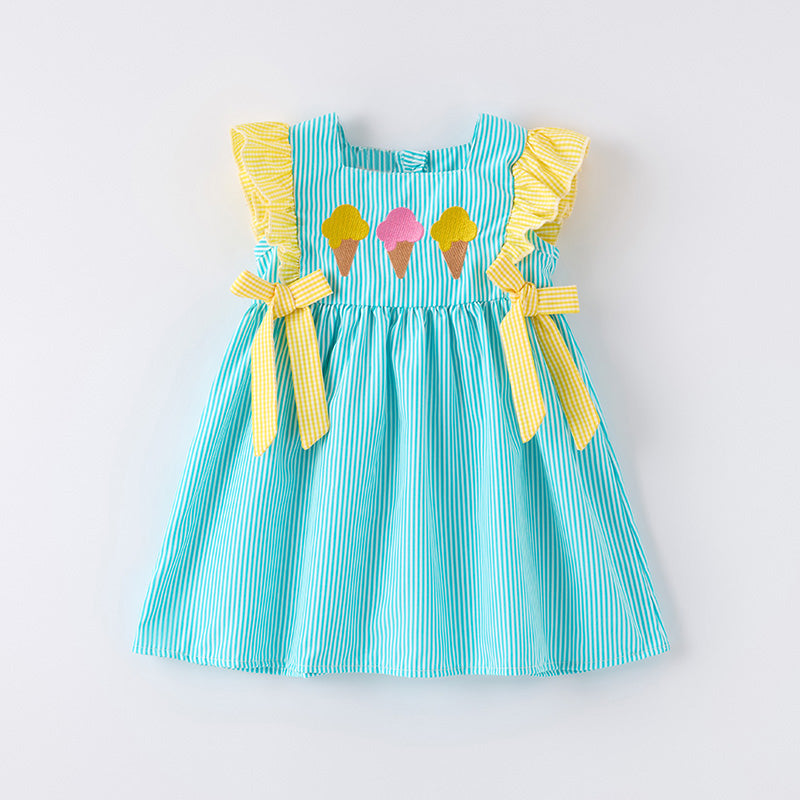 (In Stock)Girls Summer Ice Cream Embroidery Cotton Dress