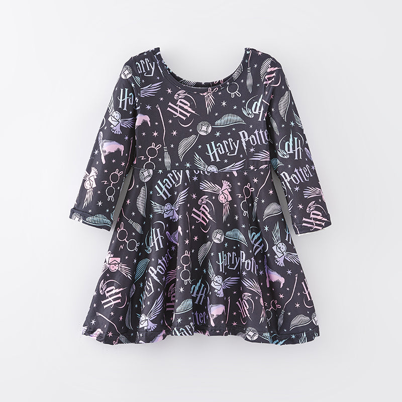 (In Stock L11-2-2)Girls Fall Film Role Print Dress
